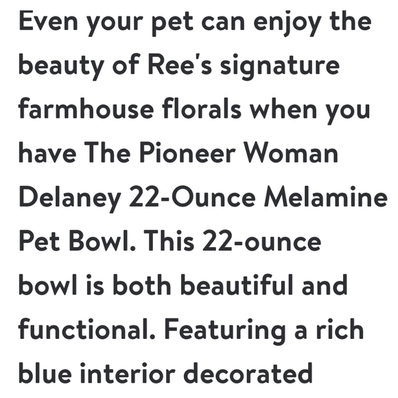 ❤️ New Pioneer Woman Delaney 22 Ounce Melamine Pet Bowl - Picture 2 of 7